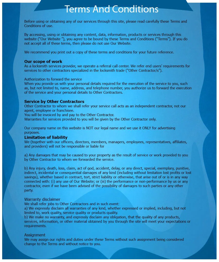 Cranston Locksmith Store, Cranston, RI 401-856-9187 - TermsAndConditions